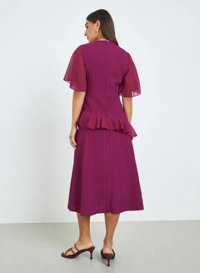 Puff Sleeve A-Line Midi Dress Brown – image 4