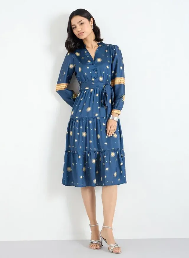 Floral Pussybow Dress purple and blue – image 3