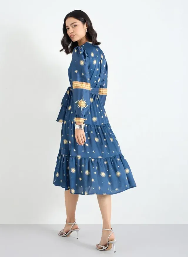 Floral Pussybow Dress purple and blue – image 5