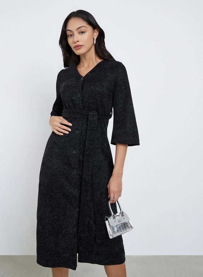 فستان ميدي بتصميم قميص وأكمام 3