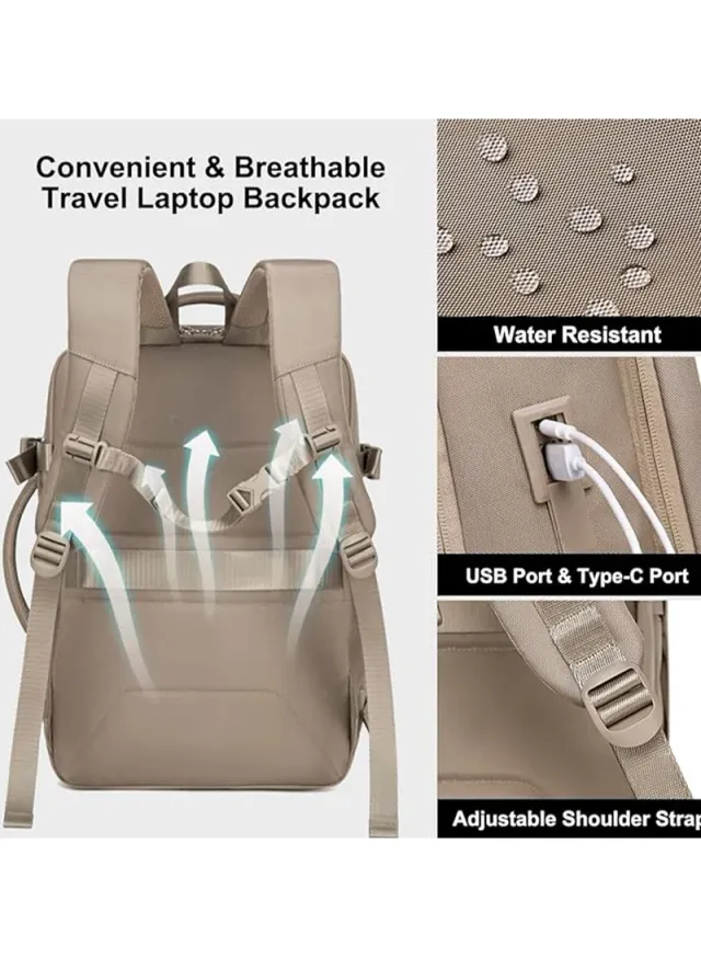حقيبة ظهر نسائية للابتوب قابلة للتوسيع مضادة للسرقة - أسود – صورة 8