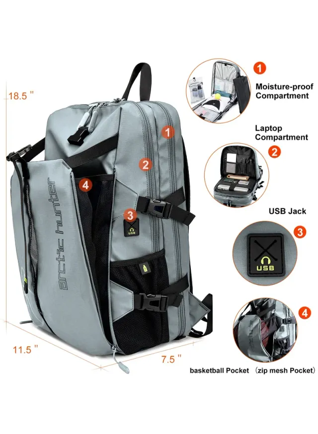 18.5" Water Resistant Gym Sports Backpack with USB Port - Blue – image 7