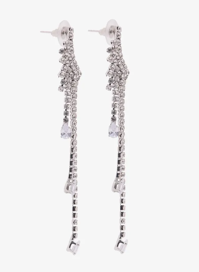 Rhinestone Embellished Drop Ear Cuffs Silver