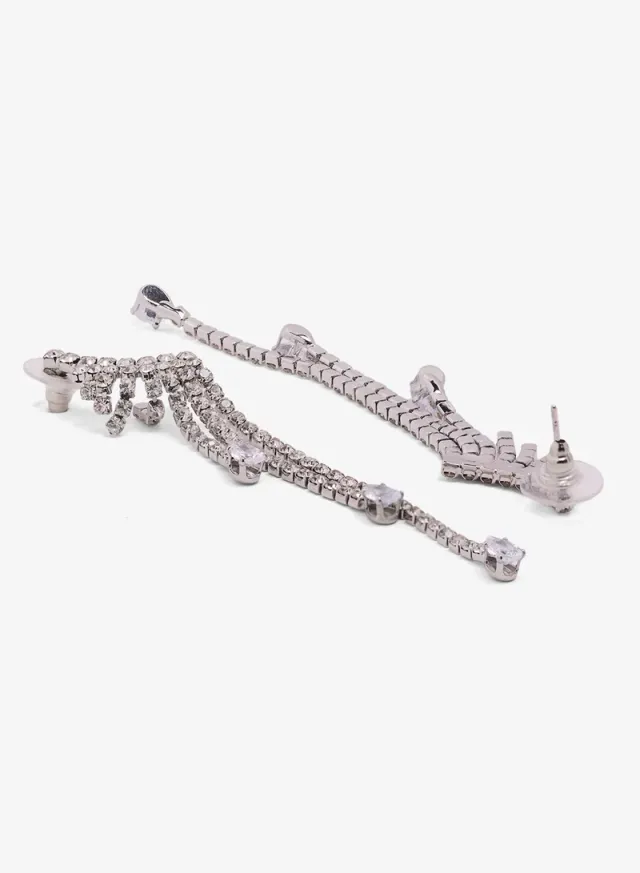 Rhinestone Embellished Drop Ear Cuffs Silver – image 2