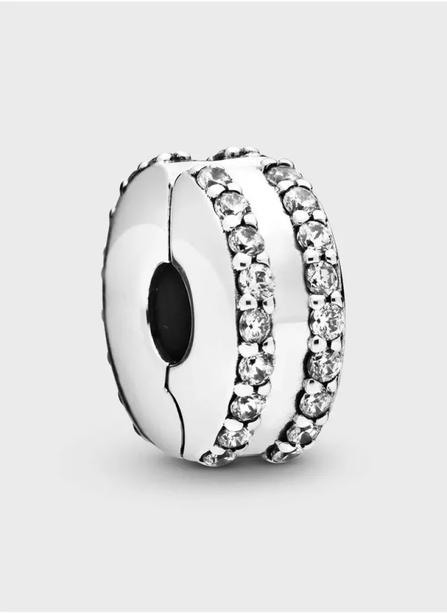Sterling Silver Cubic Zirconia Pavé Clip Charm for Bracelets