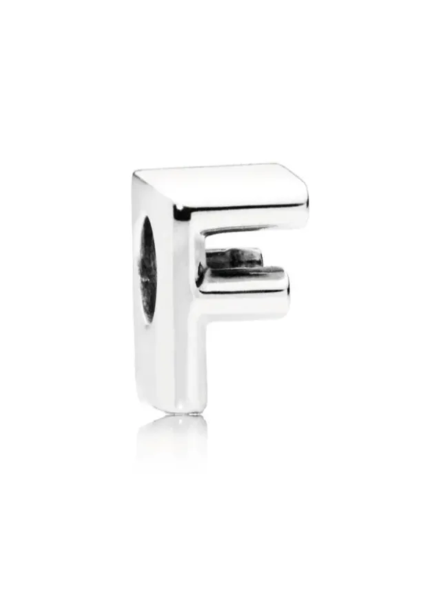 Silver Letter F Alphabet Bead Charm for Pandora Moments Bracelets
