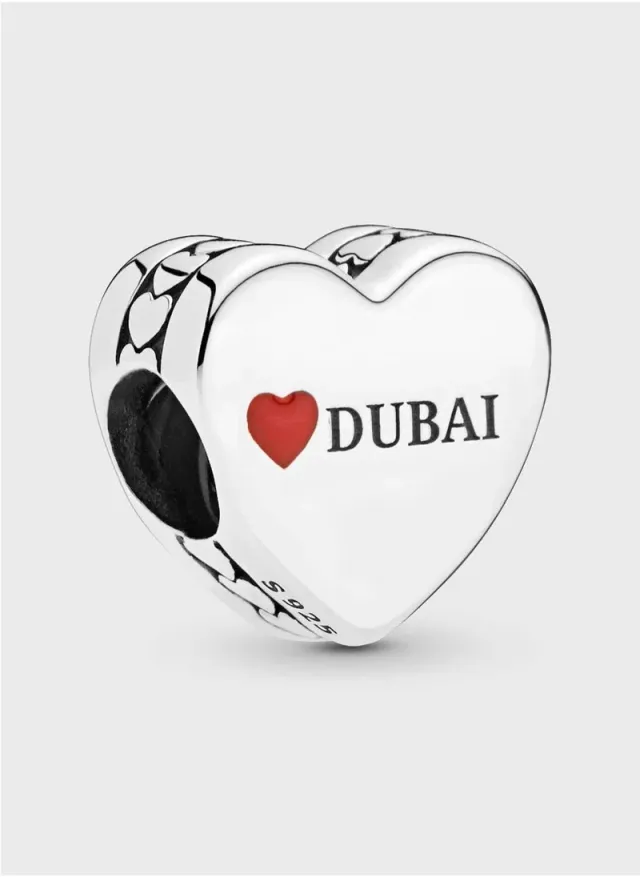 Silver Heart Charm with Red Enamel Dubai Design for Pandora Bracelet