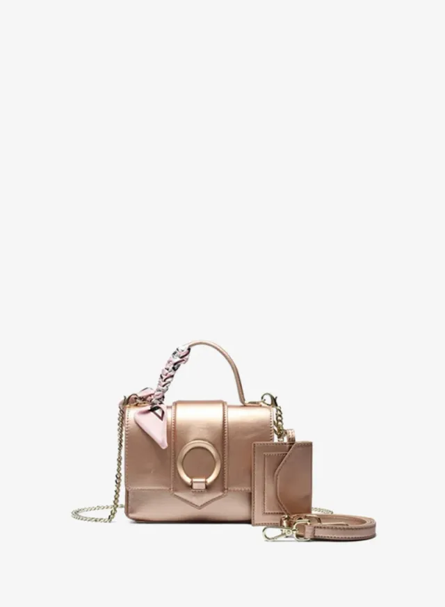 Peach Monogram Evening Crossbody Bag with Magnetic Closure