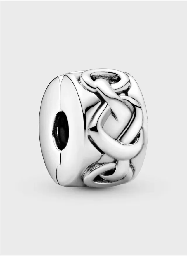 Sterling Silver Knotted Hearts Clip Charm for Pandora Moments Bracelets
