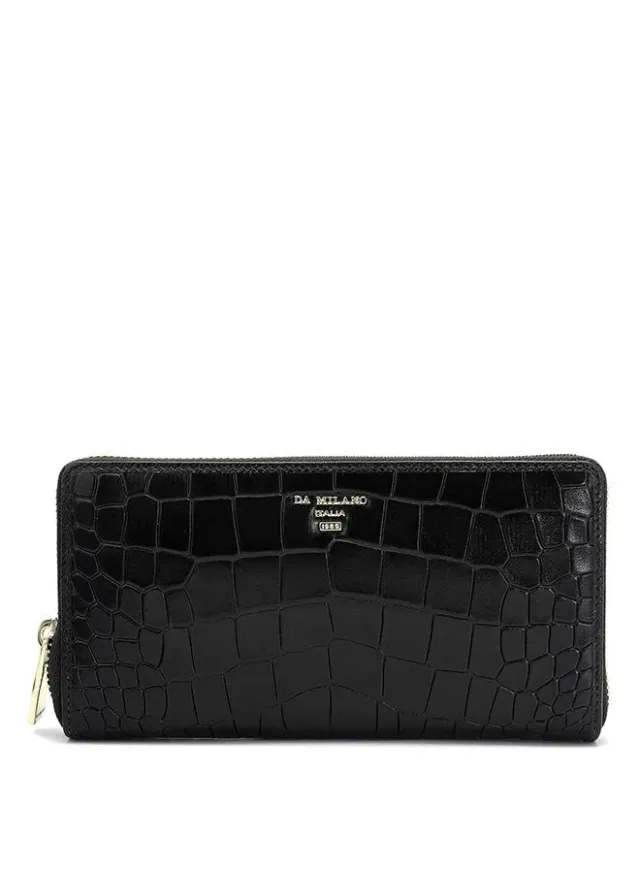 Black Textured Leather Ladies Wallet with Snap Closure