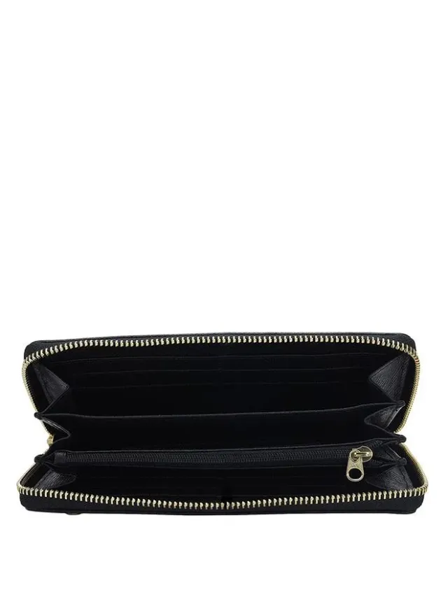 Black Textured Leather Ladies Wallet with Snap Closure – image 4