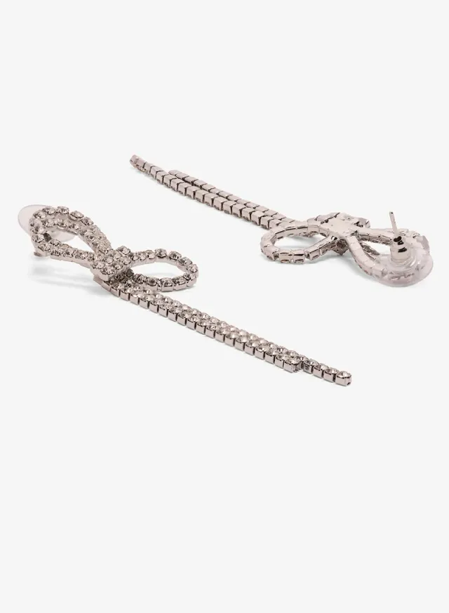 Rhinestone Drop Earrings Silver – image 2