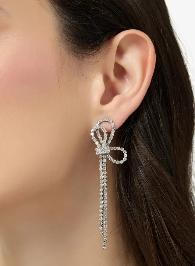 Rhinestone Drop Earrings Silver – image 4