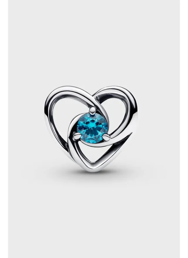 Sterling Silver Heart Charm with Blue Cubic Zirconia – image 2