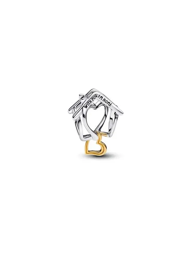 Sterling Silver & 14k Gold Plated House Charm with Heart Design