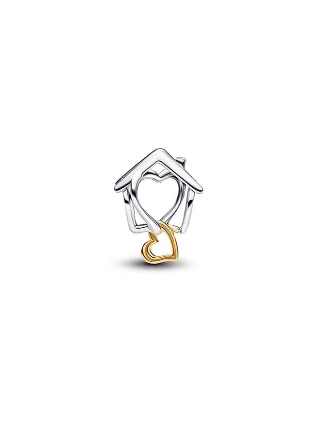 Sterling Silver & 14k Gold Plated House Charm with Heart Design – image 2