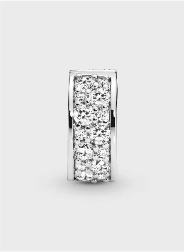 Sterling Silver Clip Charm with Cubic Zirconia Sparkling Row Design – image 2