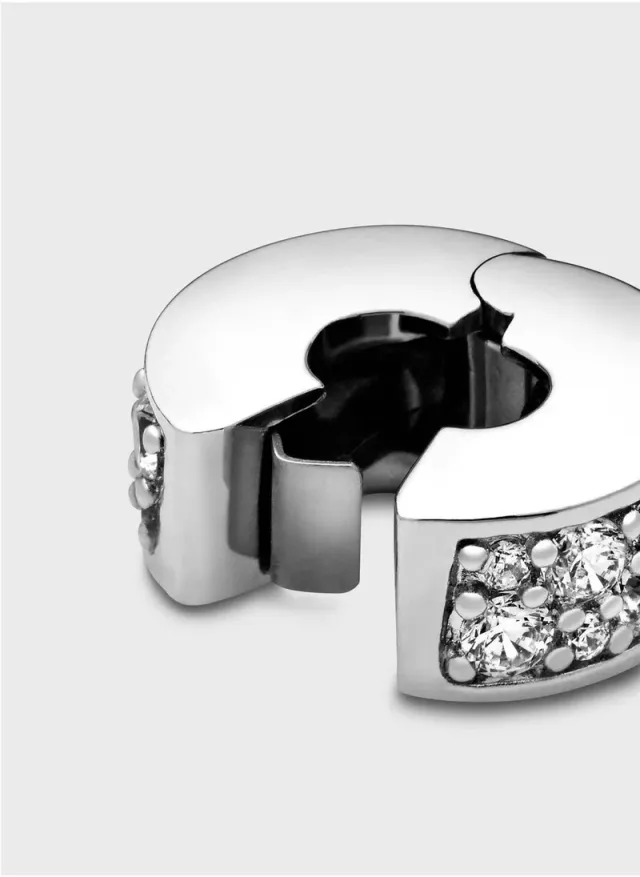 Sterling Silver Clip Charm with Cubic Zirconia Sparkling Row Design – image 4