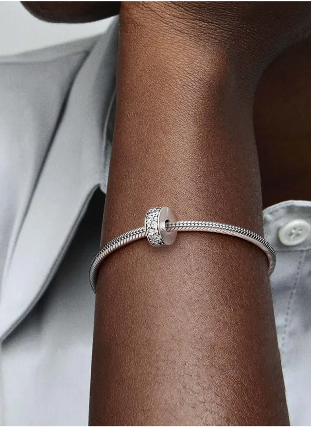 Sterling Silver Clip Charm with Cubic Zirconia Sparkling Row Design – image 6