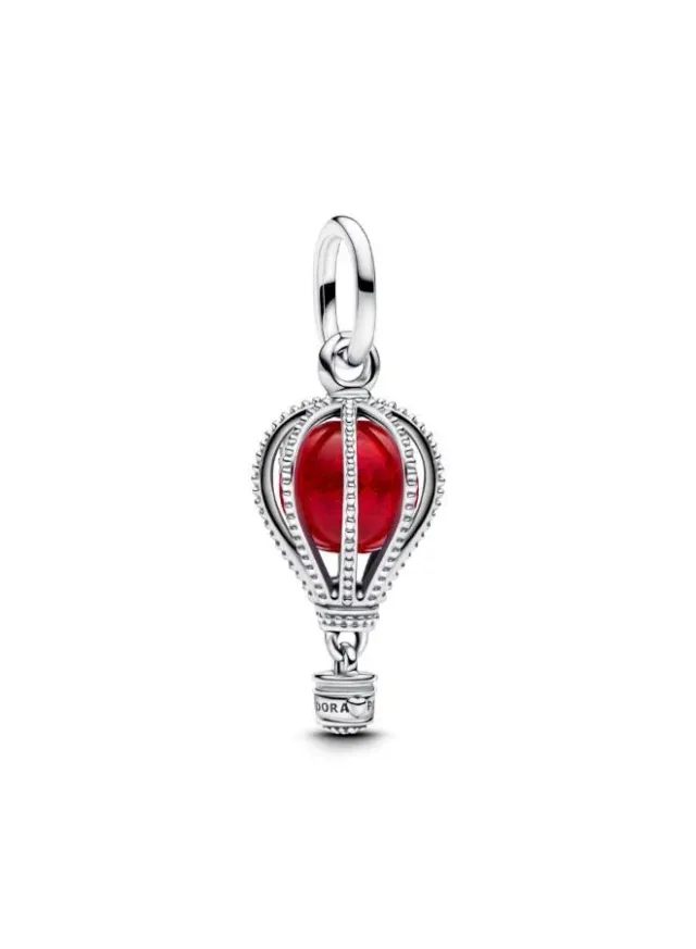 Sterling Silver Red Glass Charm with Skating Design