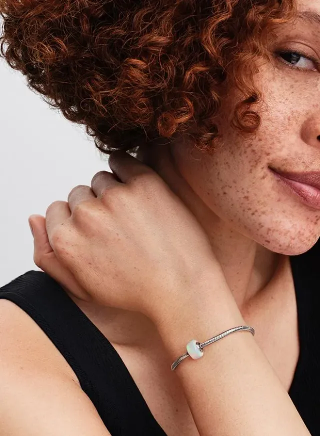 Sterling Silver Lab-Grown Opal Charm with Iridescent Effect – image 4