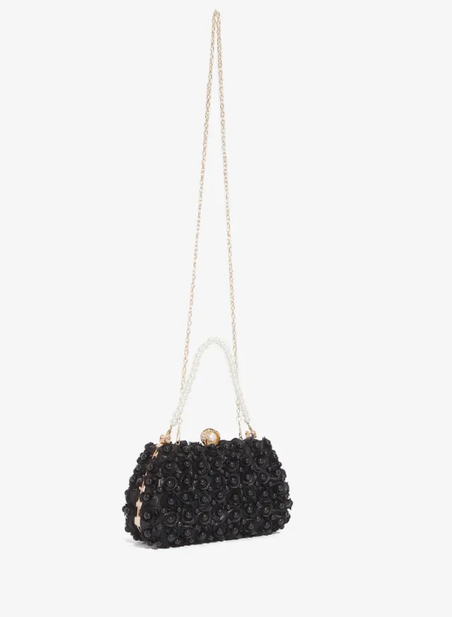 Ella Black Floral Pearl Embellished Gold-tone Clutch Bag – image 2