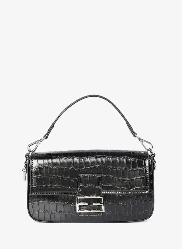 Croc-Embossed Baguette Purse