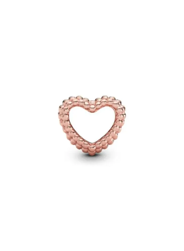 14k Rose Gold Beaded Open Heart Charm (Thread-On)