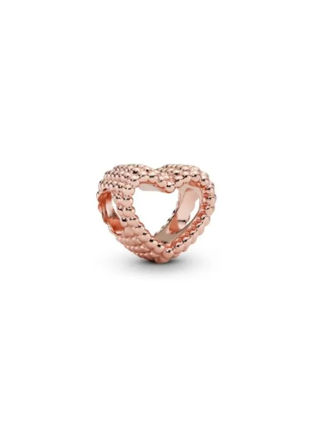 14k Rose Gold Beaded Open Heart Charm (Thread-On) – image 2