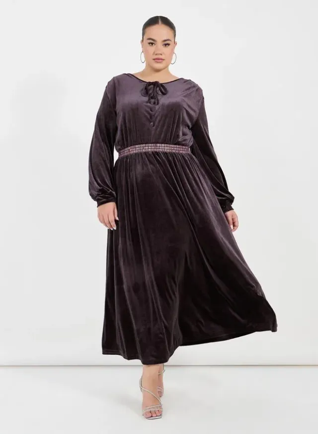 Women's Velvet Tie-Neck Dress with Colorful Woven Belt – image 4