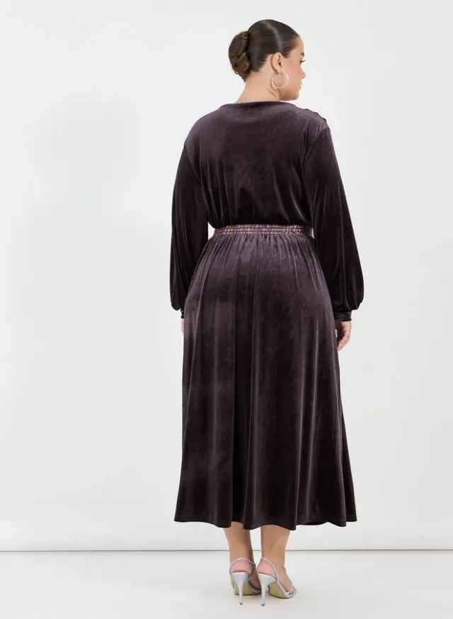 Women's Velvet Tie-Neck Dress with Colorful Woven Belt – image 6