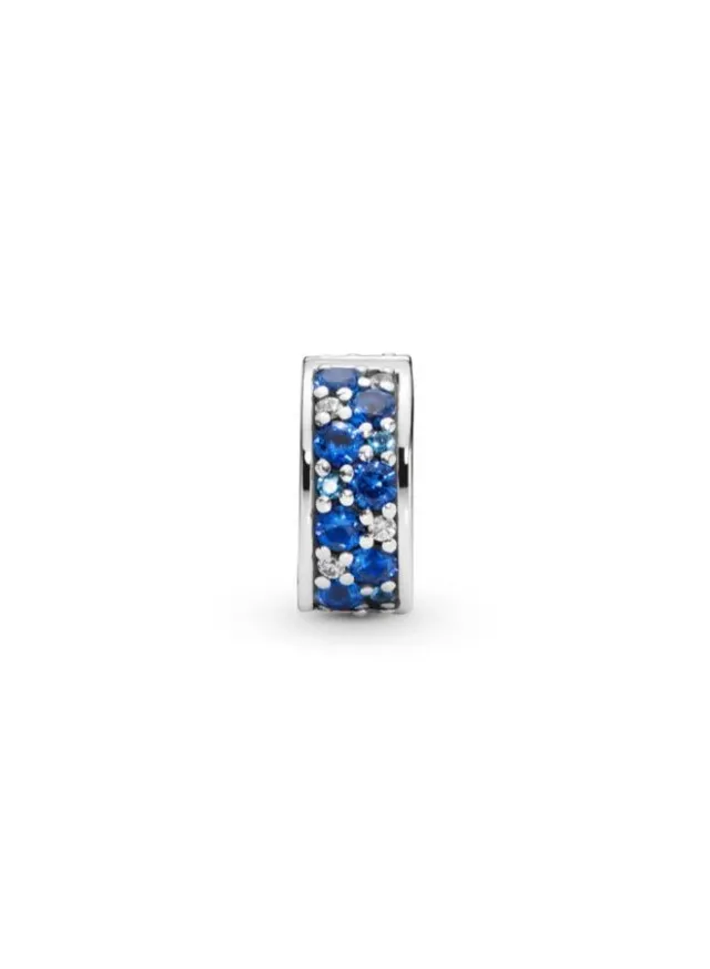 Sterling Silver Blue Pavé Clip Charm with Cubic Zirconia and Crystal