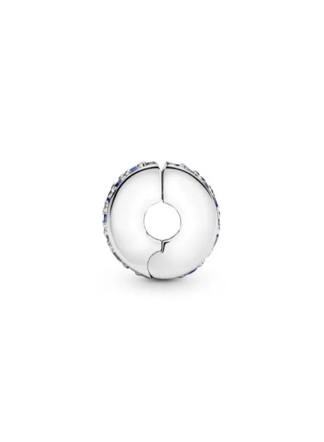 Sterling Silver Blue Pavé Clip Charm with Cubic Zirconia and Crystal – image 2