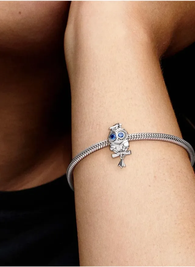Sterling Silver Graduation Owl Charm with Dangle Design – image 5