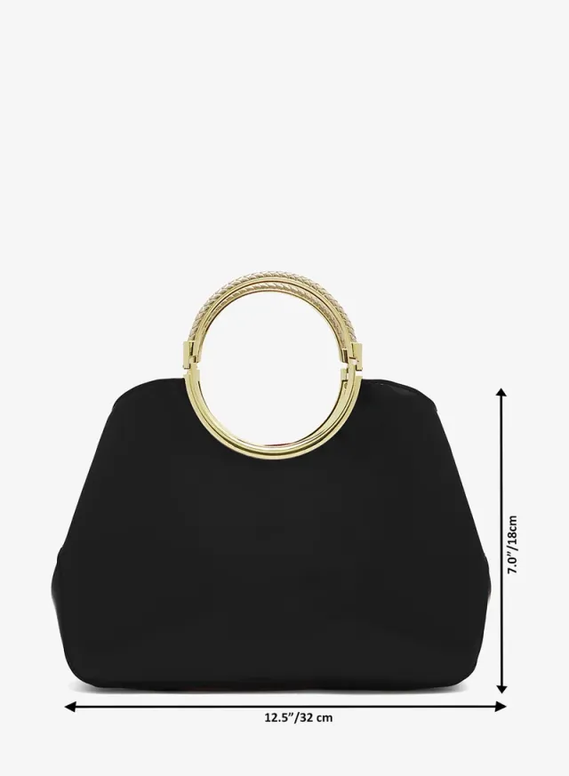 Black Geometric Evening Bag with Gold Ring Handle – image 5