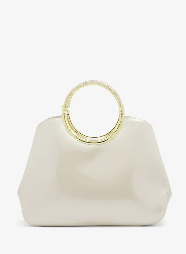Black Geometric Evening Bag with Gold Ring Handle