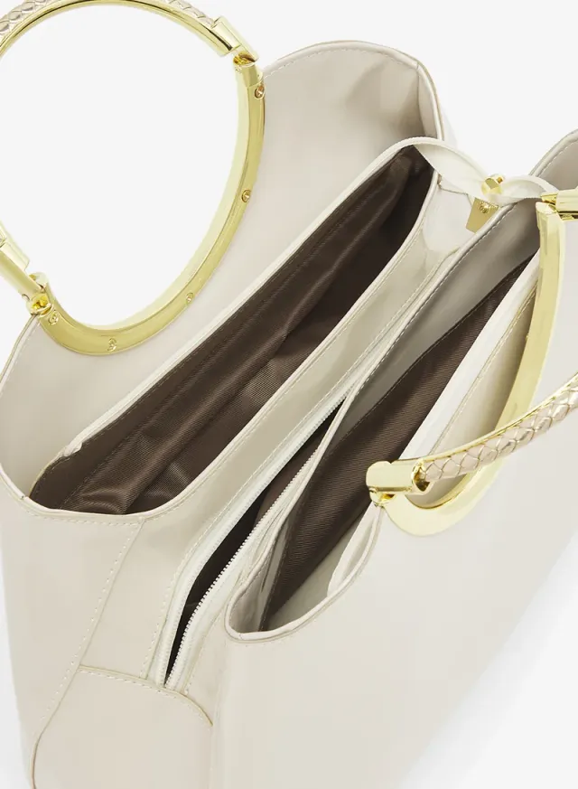 Black Geometric Evening Bag with Gold Ring Handle – image 4