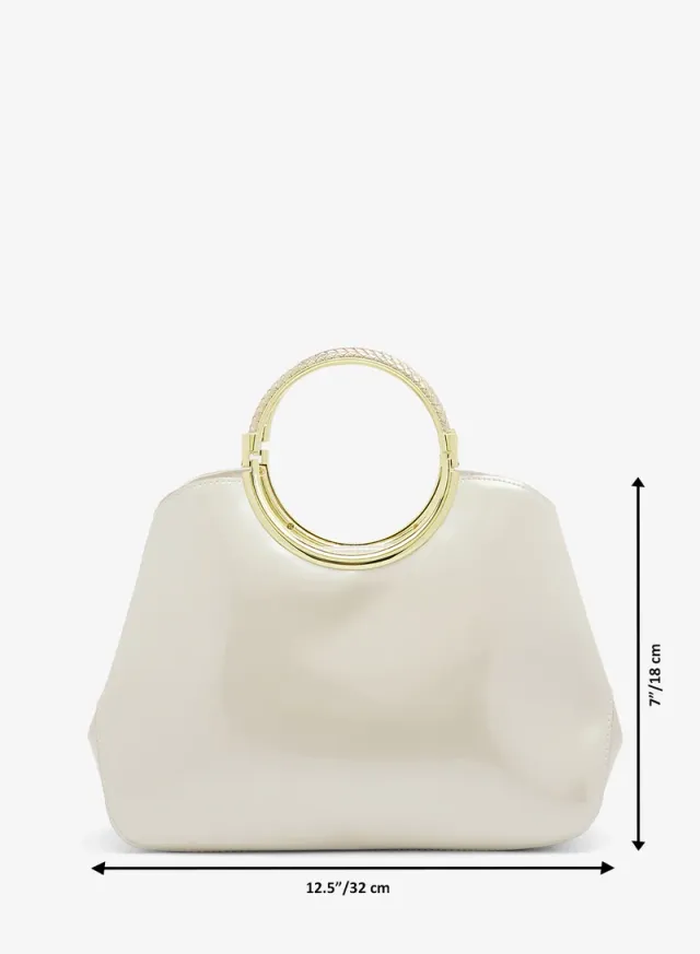 Black Geometric Evening Bag with Gold Ring Handle – image 5