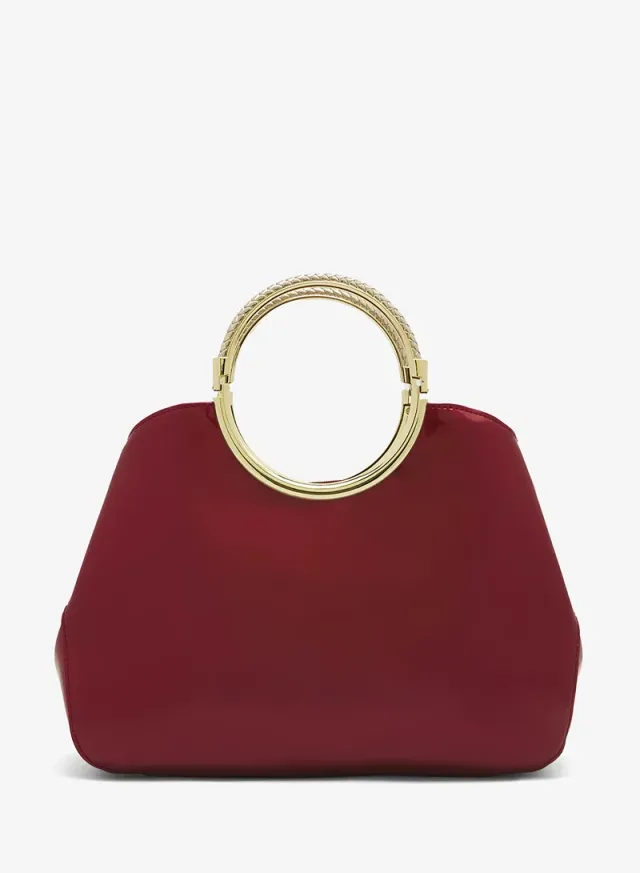 Black Geometric Evening Bag with Gold Ring Handle – image 2
