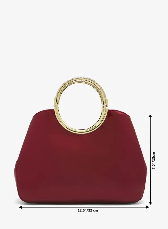 Black Geometric Evening Bag with Gold Ring Handle – image 6