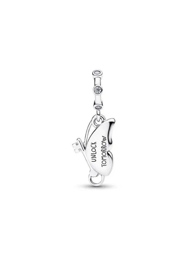 Sterling Silver Butterfly Key Dangle Charm with Cubic Zirconia and Enamel – image 2
