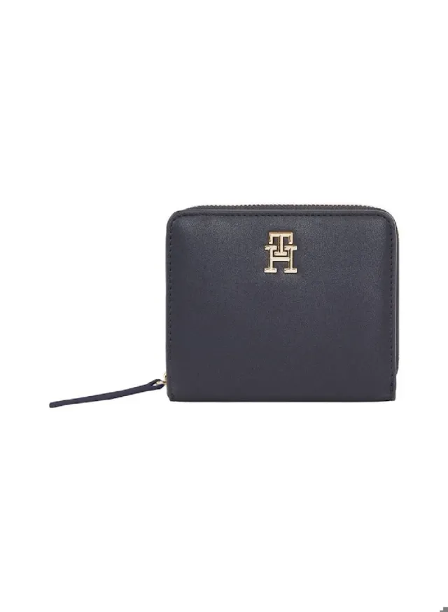 Black Faux Leather Zip-Around Wallet with 8 Card Slots and Coin Pocket