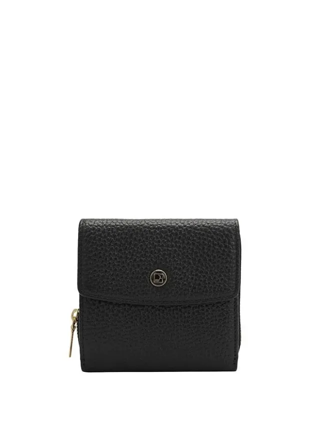 Black Leather Zip-Around Wallet for Women