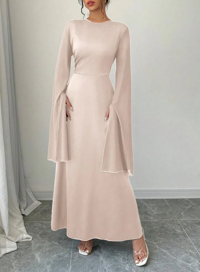 Round Neck Split Sleeve Solid Maxi Dress
