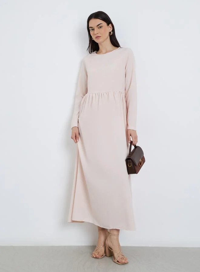 Round Neck Split Sleeve Solid Maxi Dress