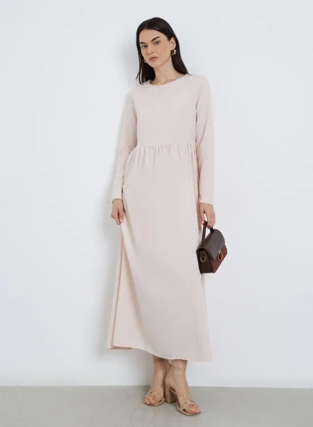 Round Neck Split Sleeve Solid Maxi Dress