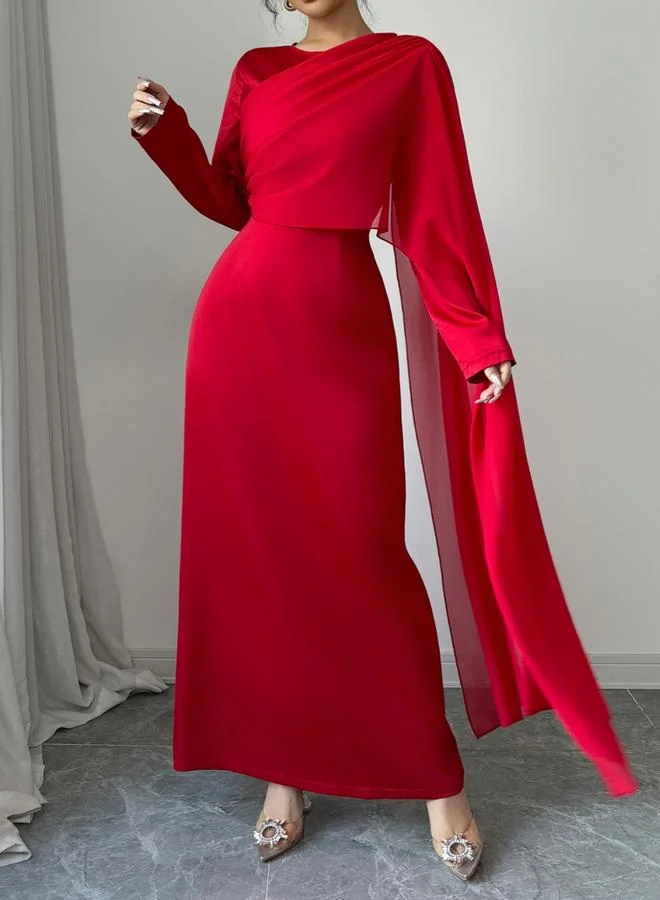 Round Neck Split Sleeve Solid Maxi Dress