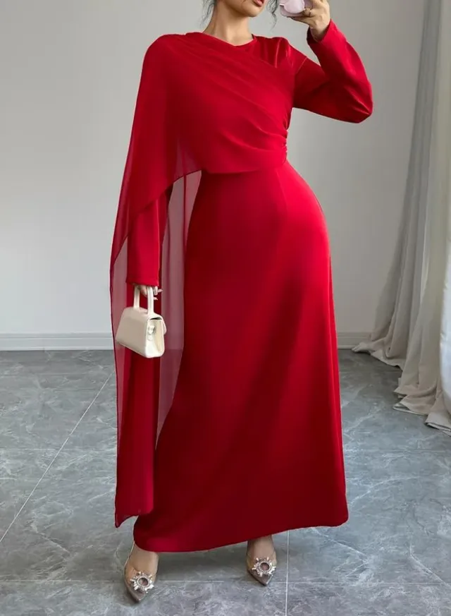 Round Neck Split Sleeve Solid Maxi Dress – image 4