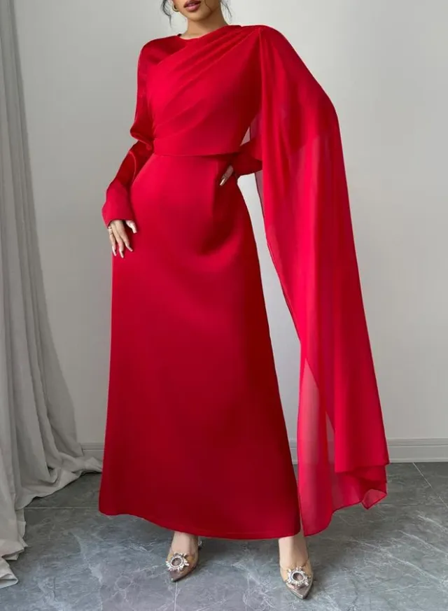 Round Neck Split Sleeve Solid Maxi Dress – image 5