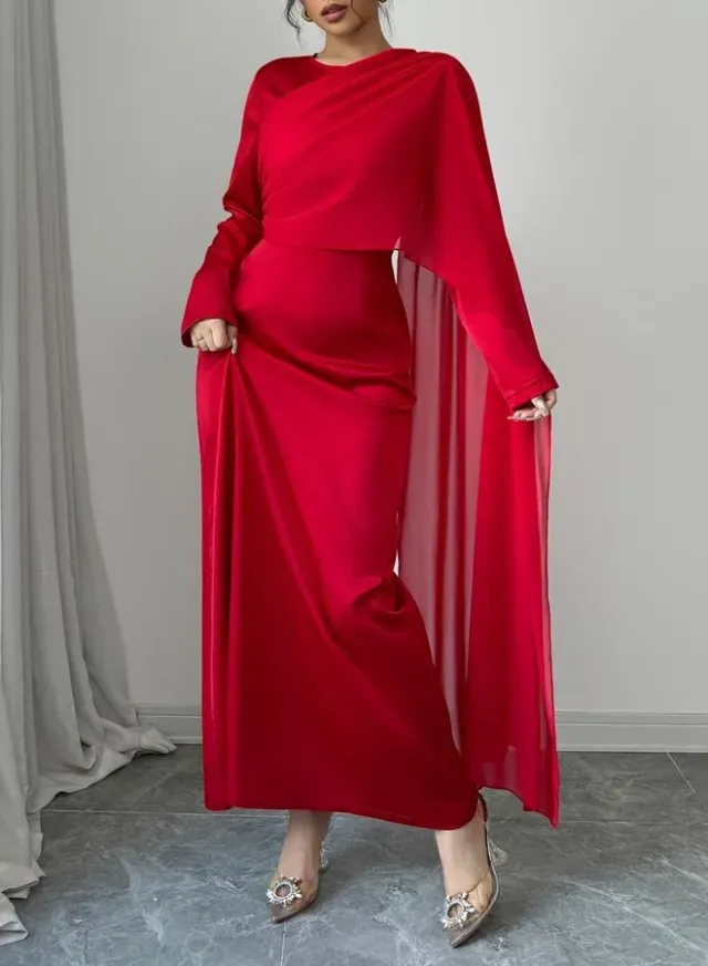 Round Neck Split Sleeve Solid Maxi Dress – image 6